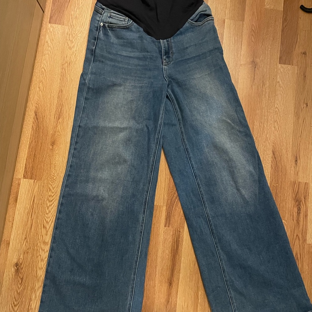Pinkblush Blue Wide Leg Maternity Jeans - Picture 4 of 7
